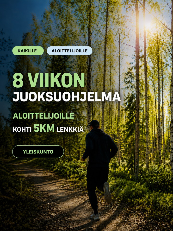 Juoksuohjelman kansi: 8 viikon ohjelma 5 km lenkille, aloittelijoille