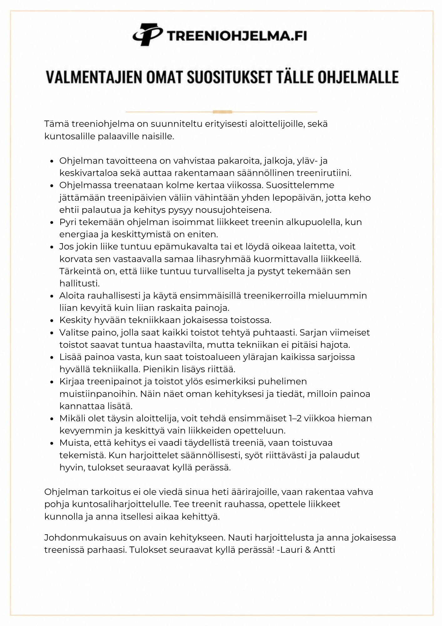 Ilmainen treeniohjelma naisille