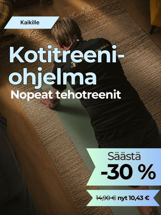 Kotitreeniohjelma nopeisiin tehotreeneihin, harjoittelija lattialla