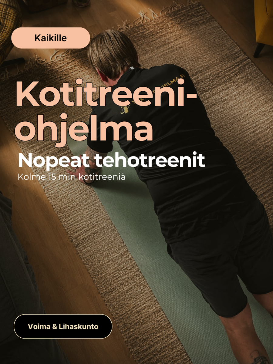 Kotitreeniohjelma-opas: 15 min tehotreenit kotona, treeniohjeen esittely